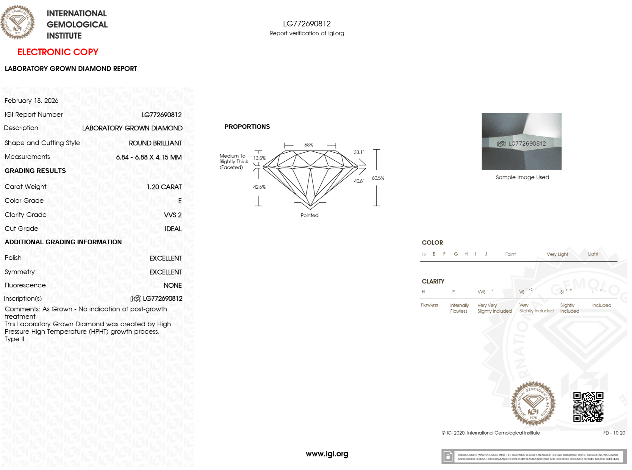 1.20 Carat E - VVS2 Round Lab Grown Diamond - IGI (125184) - PBD Loose Diamond