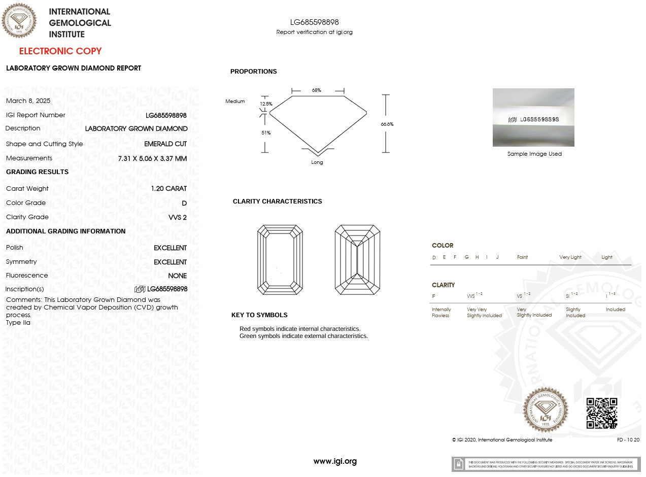 1.20ct D - VVS2 Emerald Lab Diamond Lindsey - PBD Engagement Rings