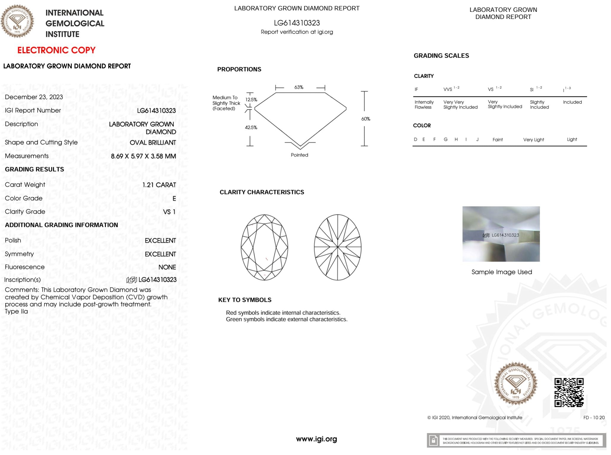 1.21 Carat E-VS1 Oval Lab Grown Diamond - IGI (#50515) Loose Diamond Princess Bride Diamonds 