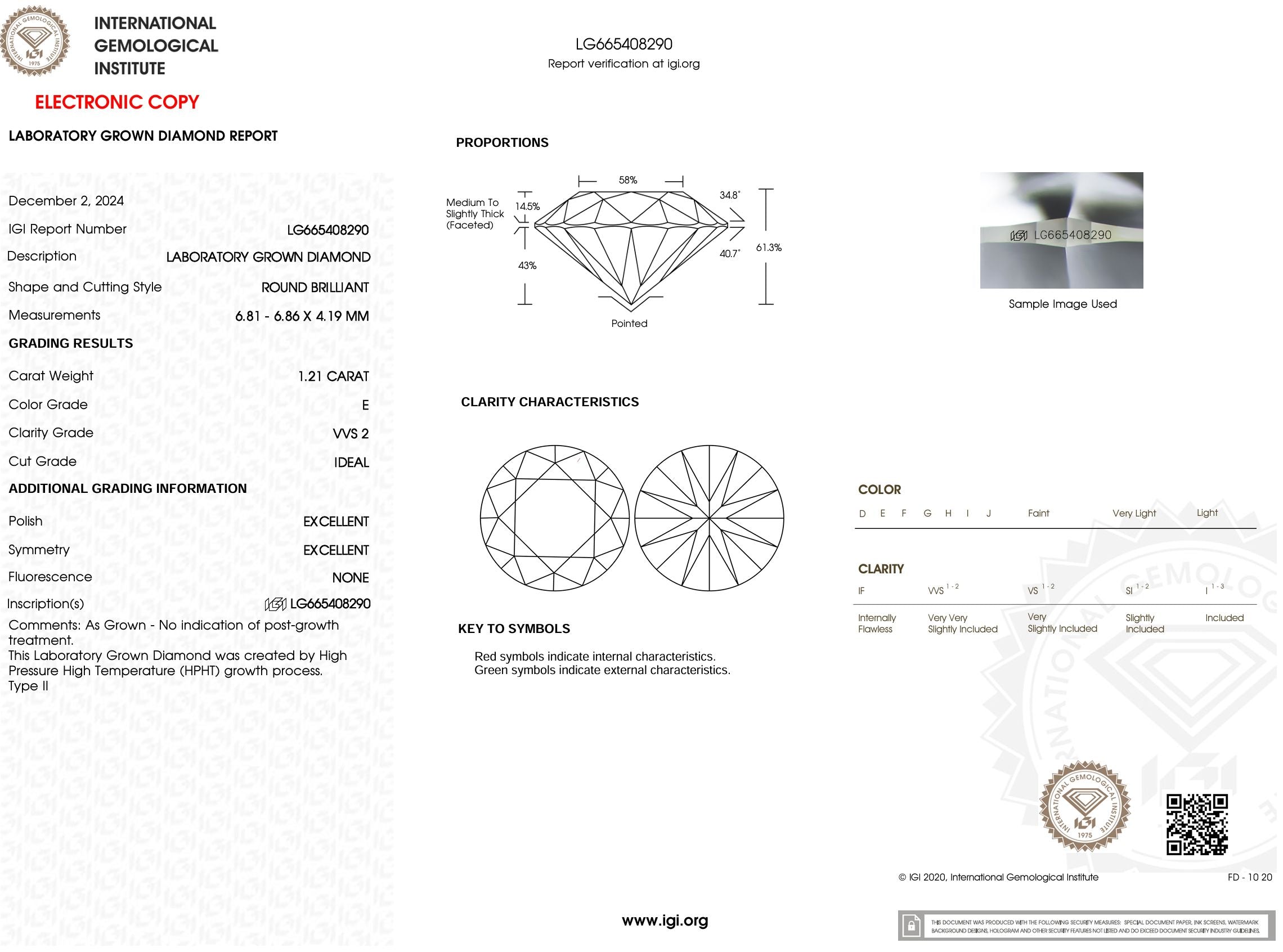 1.21 Carat E-VVS2 Round Lab Grown Diamond - IGI (#52871) Loose Diamond Princess Bride Diamonds 