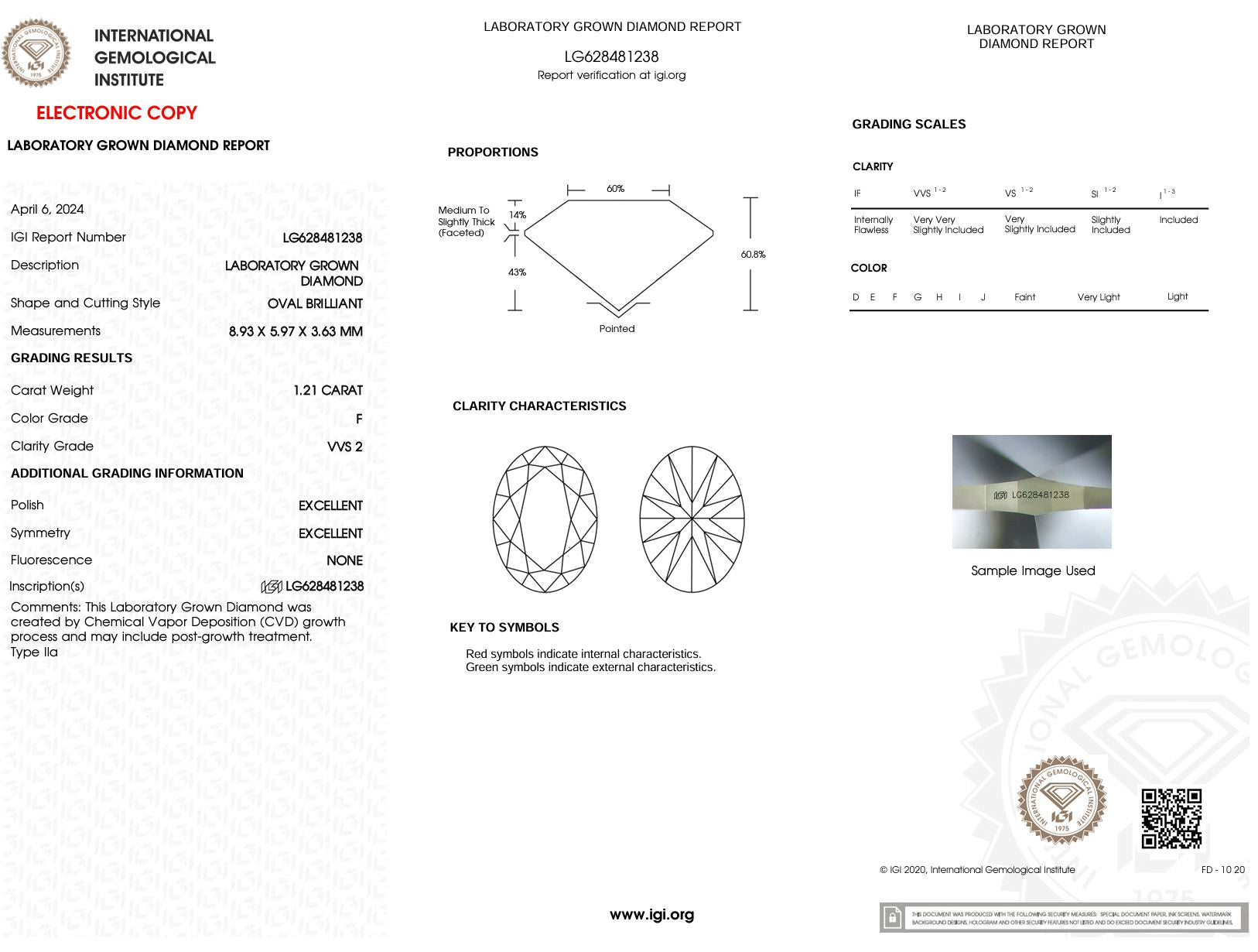 1.21 Carat F-VVS2 Oval Lab Grown Diamond - IGI (#51130) Loose Diamond Princess Bride Diamonds 