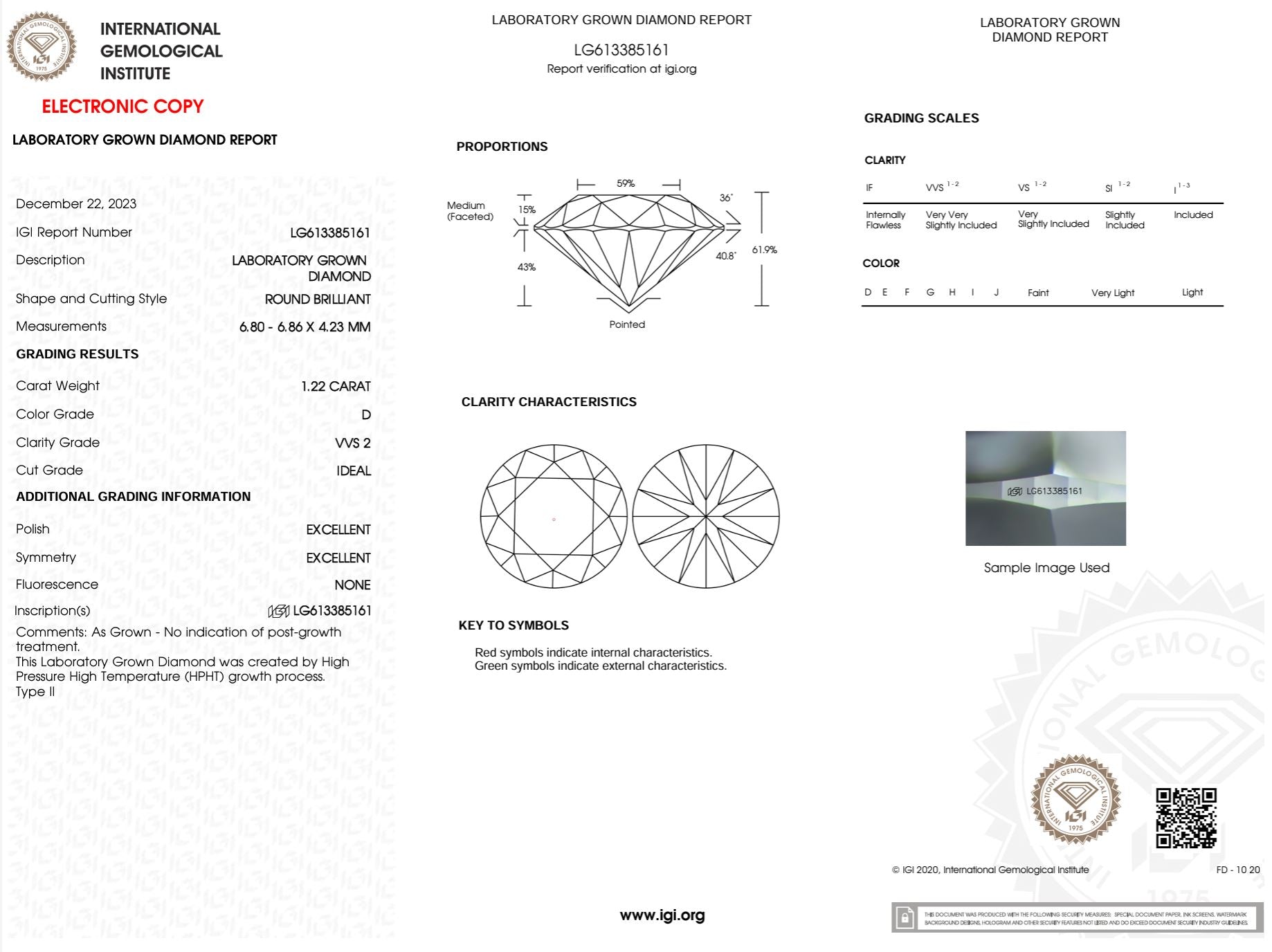 1.22 Carat D-VVS2 Round Lab Grown Diamond - IGI (#49366) Loose Diamond Princess Bride Diamonds 