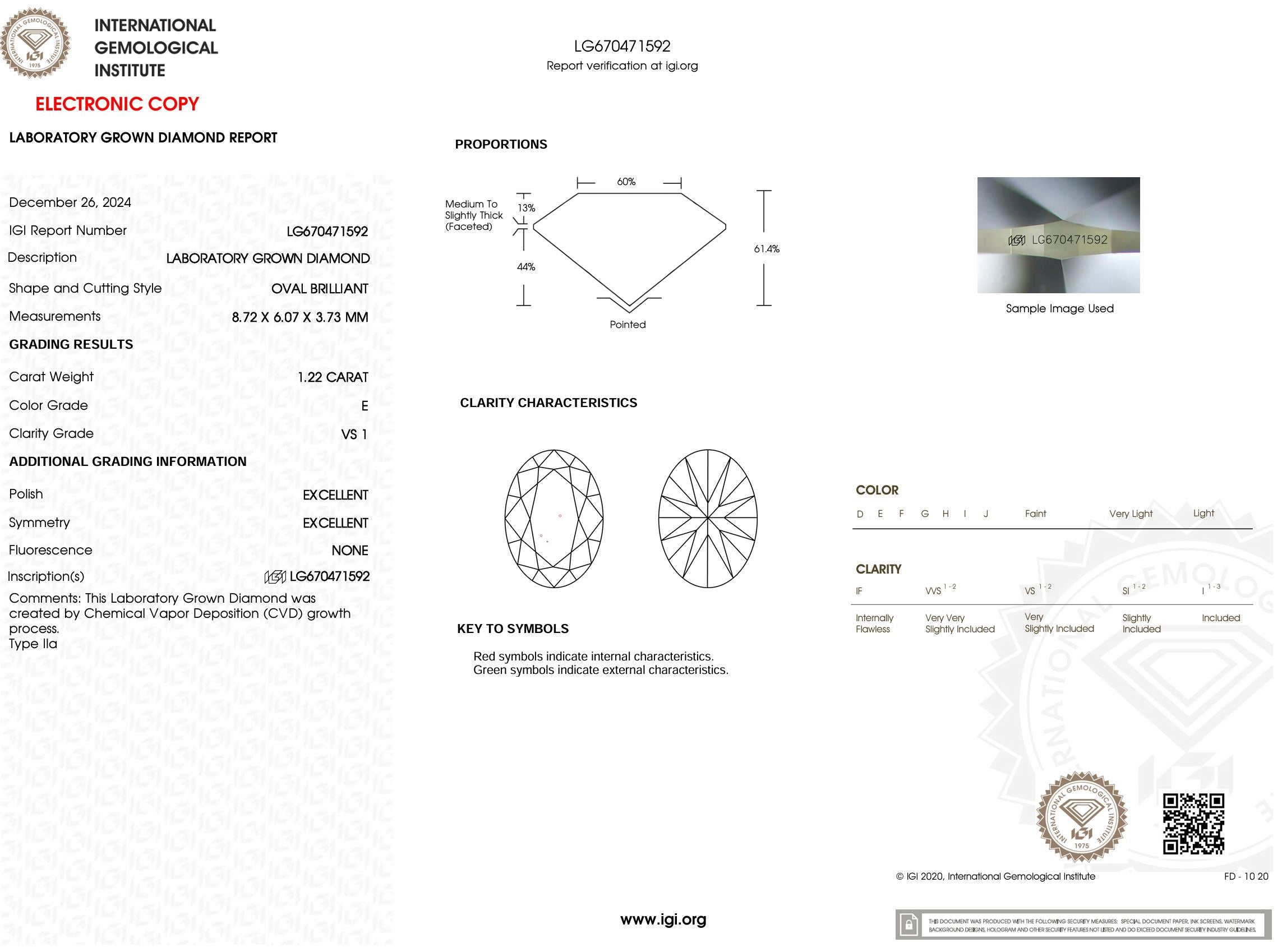 1.22 Carat E-VS1 Oval Lab Grown Diamond - IGI (#52285) Loose Diamond Princess Bride Diamonds 