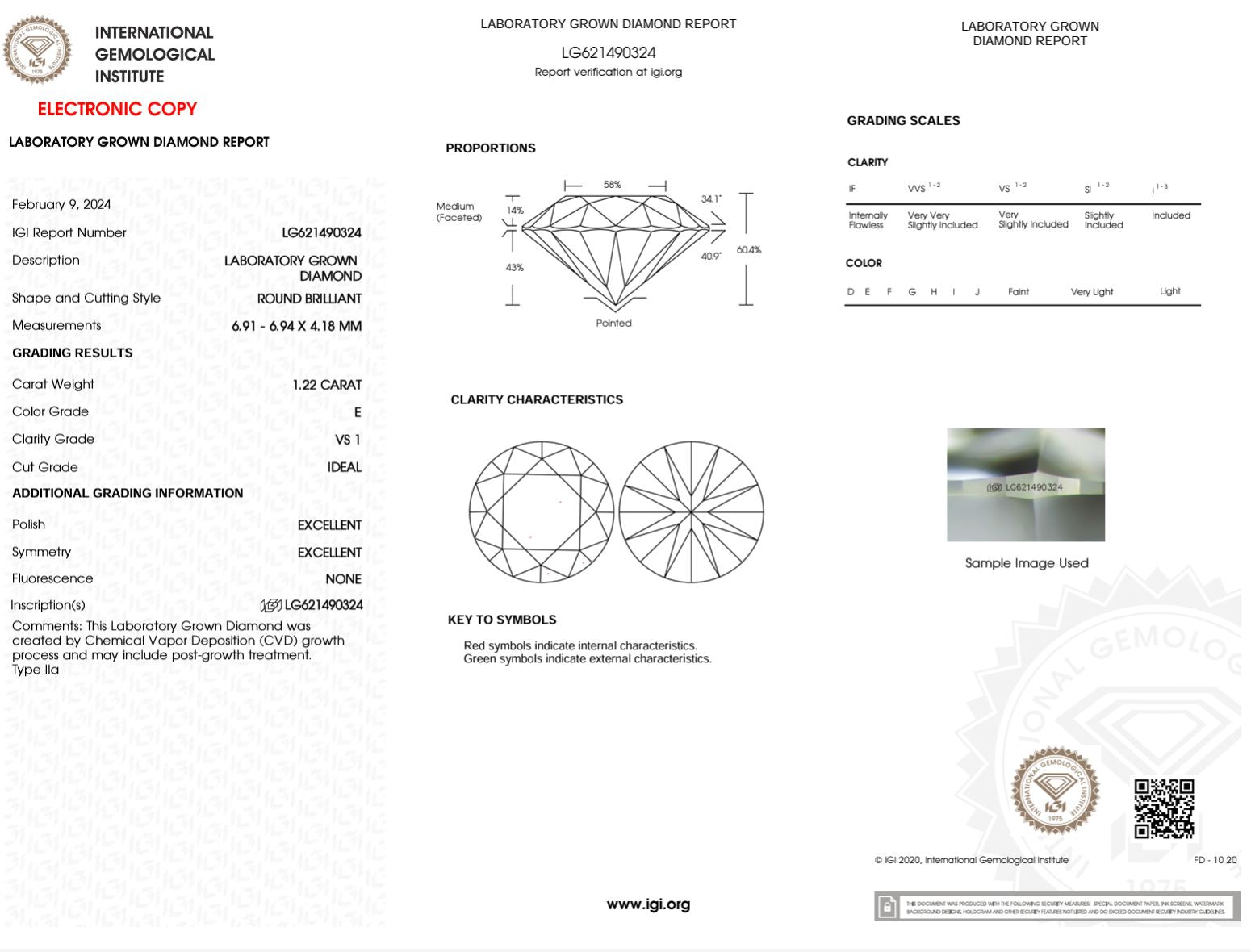 1.22 Carat E-VS1 Round Lab Grown Diamond - IGI (#49415) Loose Diamond Princess Bride Diamonds 