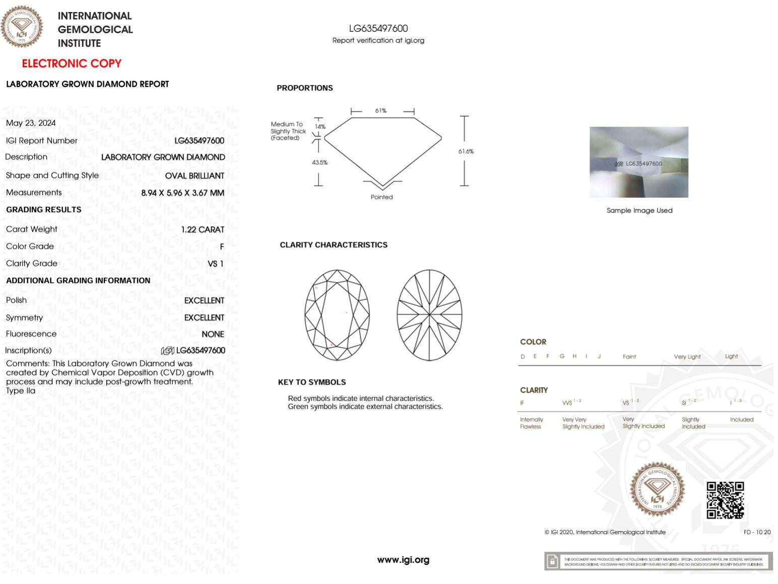 1.22 Carat F-VS1 Oval Lab Grown Diamond - IGI (#49986) Loose Diamond Princess Bride Diamonds 