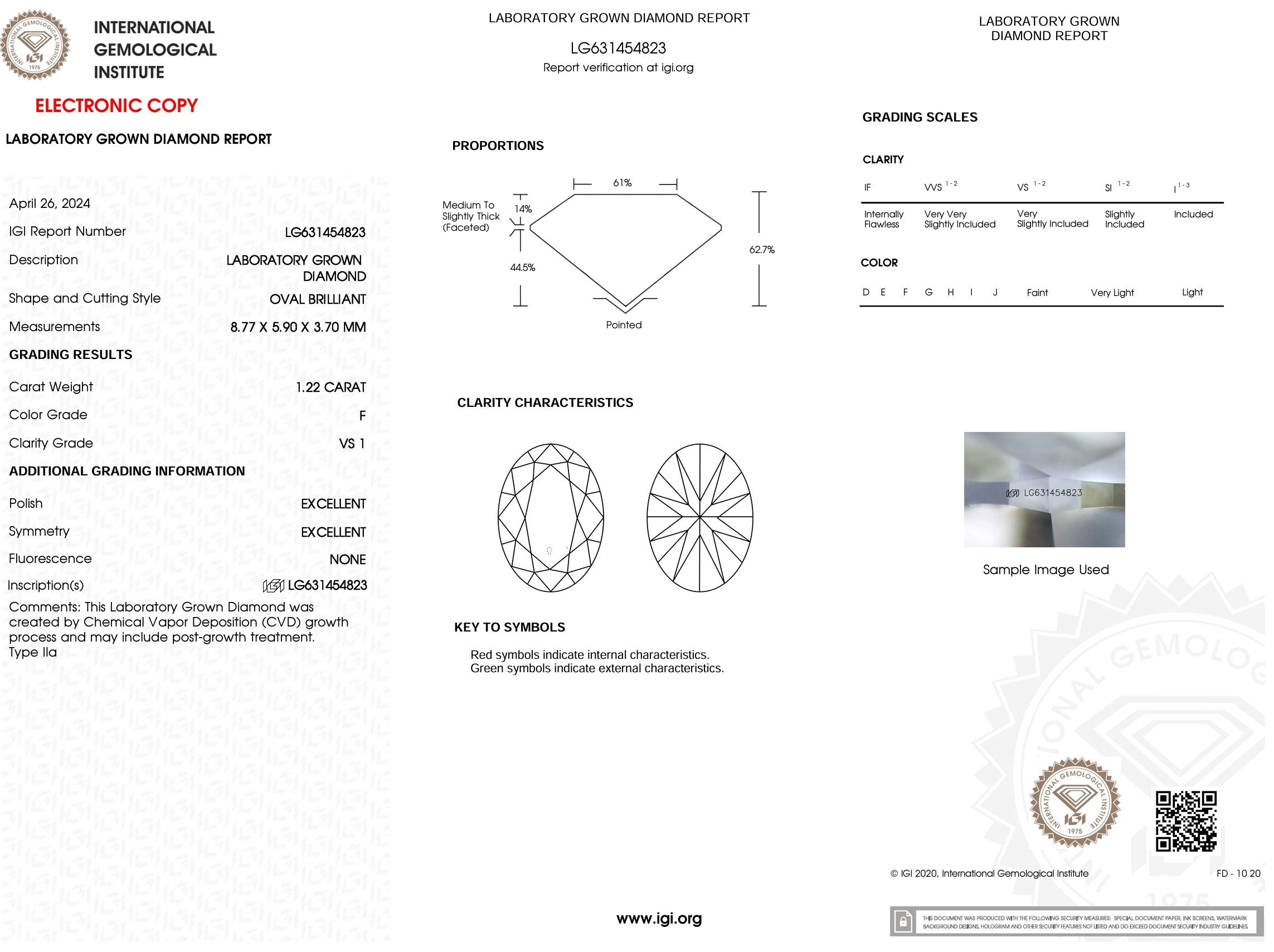 1.22 Carat F-VS1 Oval Lab Grown Diamond - IGI (#52283) Loose Diamond Princess Bride Diamonds 