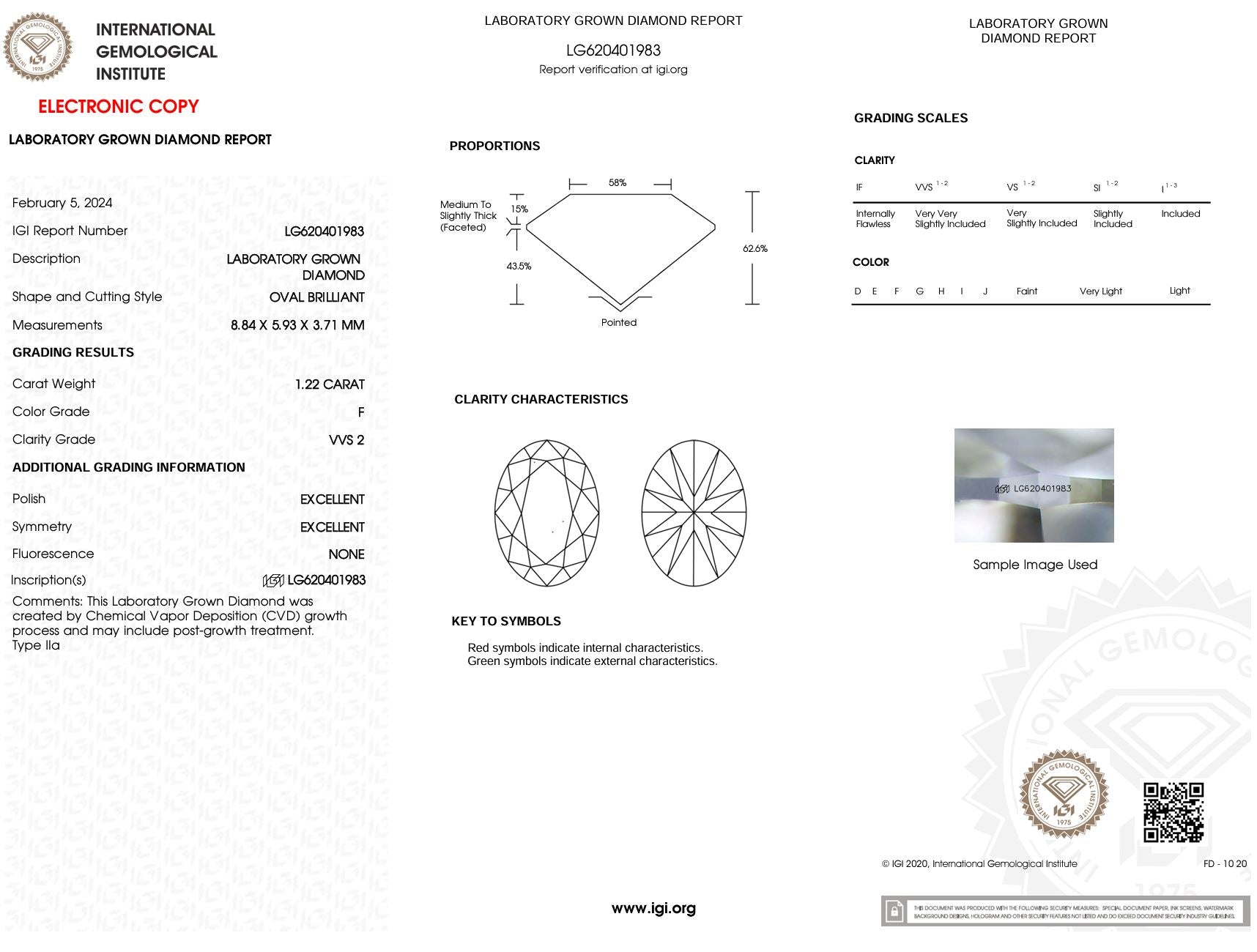 1.22 Carat F-VVS2 Oval Lab Grown Diamond - IGI (#5447) Loose Diamond Princess Bride Diamonds 