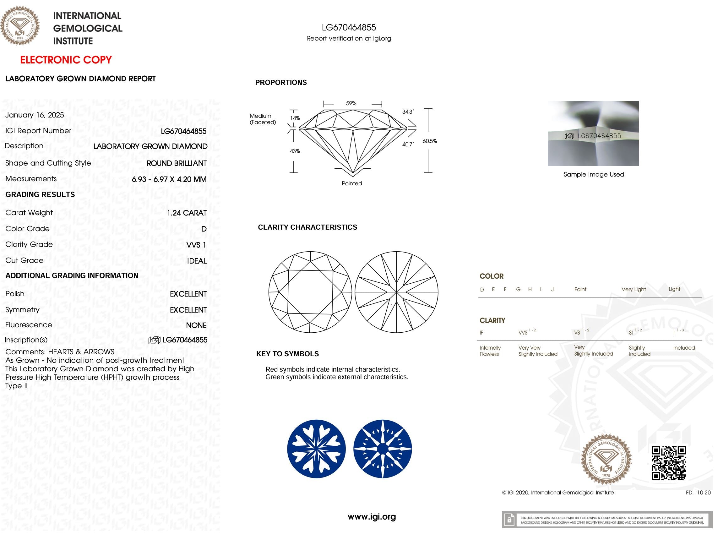 1.24 Carat D-VVS1 H&A Round Lab Grown Diamond - IGI (#52420) Loose Diamond Princess Bride Diamonds 