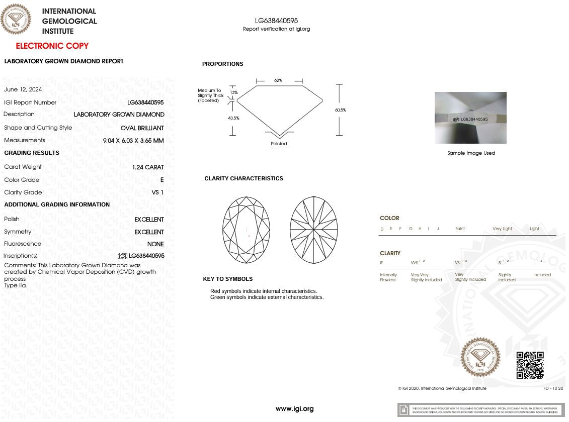 1.24 Carat E-VS1 Oval Lab Grown Diamond - IGI (#50613) Loose Diamond Princess Bride Diamonds 