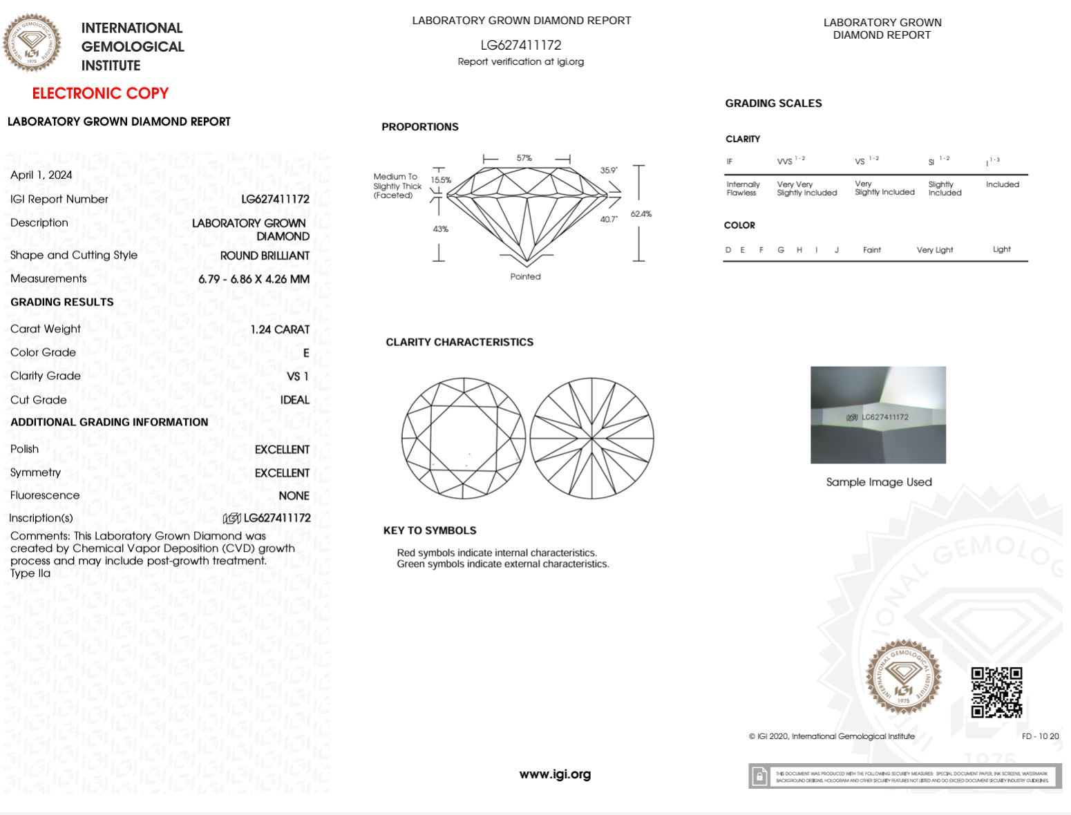 1.24 Carat E-VS1 Round Lab Grown Diamond - IGI (#49416) Loose Diamond Princess Bride Diamonds 