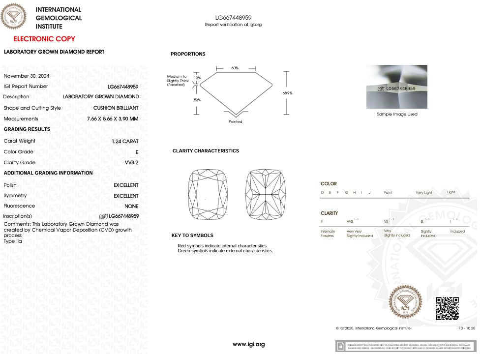 1.24 Carat E-VVS2 Elongated Cushion Lab Grown Diamond - IGI (#53576) Loose Diamond Princess Bride Diamonds 