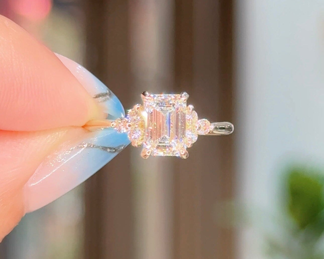 1.24ct D-VS1 Emerald Lab Diamond Lindsey Engagement Rings Princess Bride Diamonds 