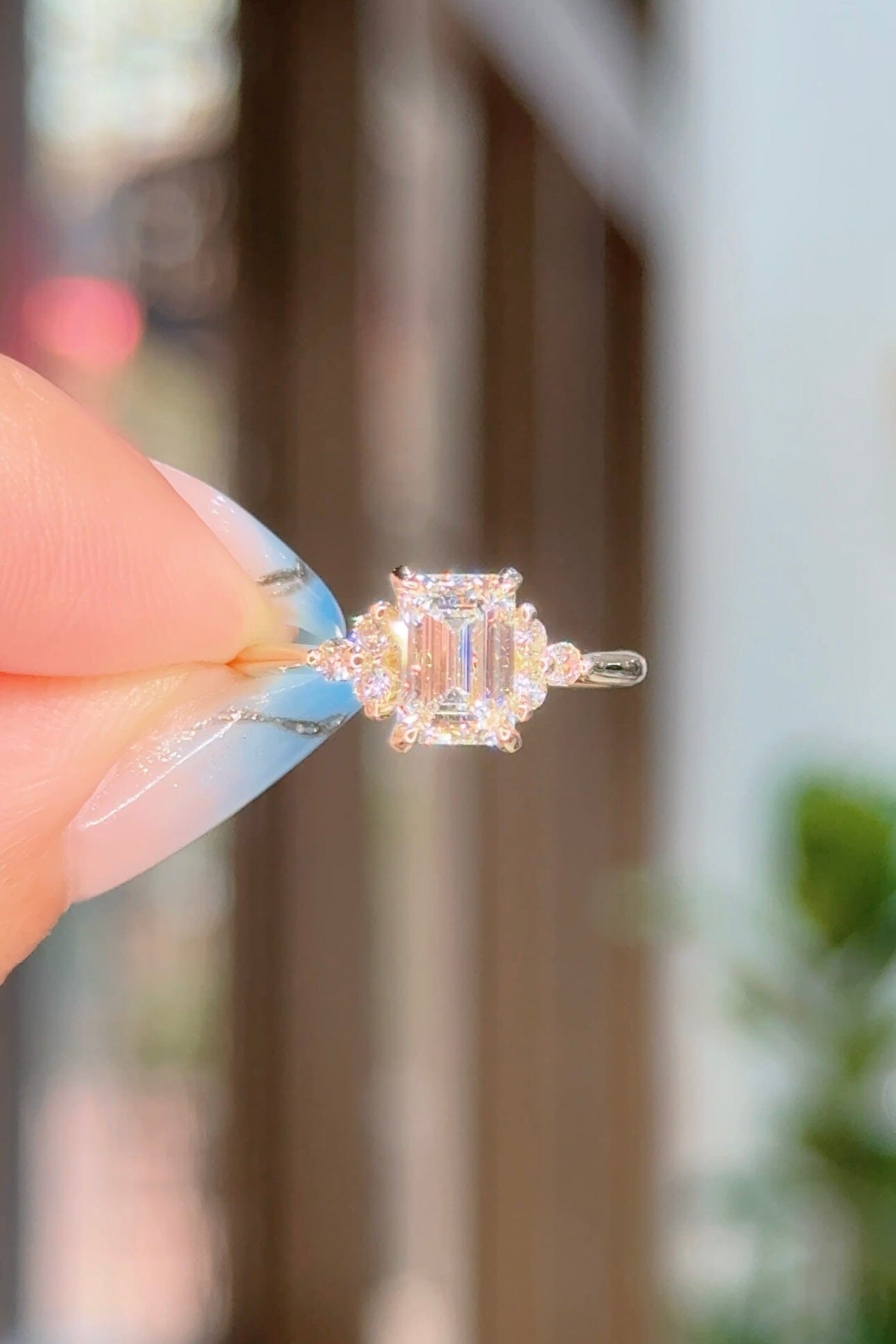 1.24ct D-VS1 Emerald Lab Diamond Lindsey Engagement Rings Princess Bride Diamonds 