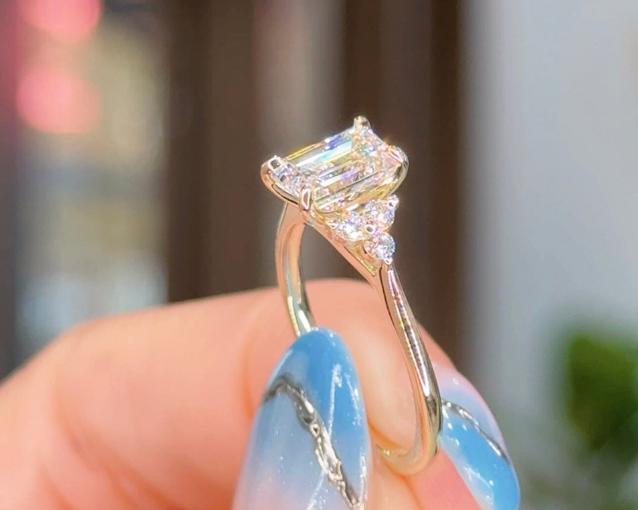 1.24ct D-VS1 Emerald Lab Diamond Lindsey Engagement Rings Princess Bride Diamonds 