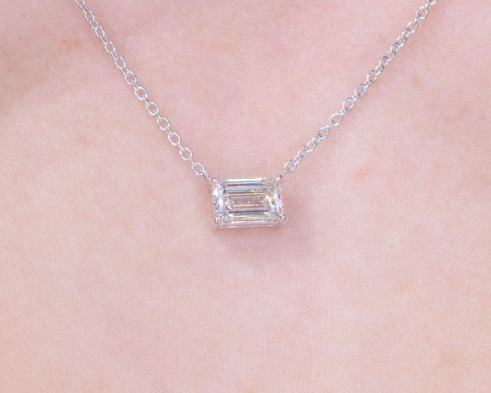1.24ct E-VVS2 Emerald Lab Diamond Pendant White Gold Necklaces Princess Bride Diamonds 