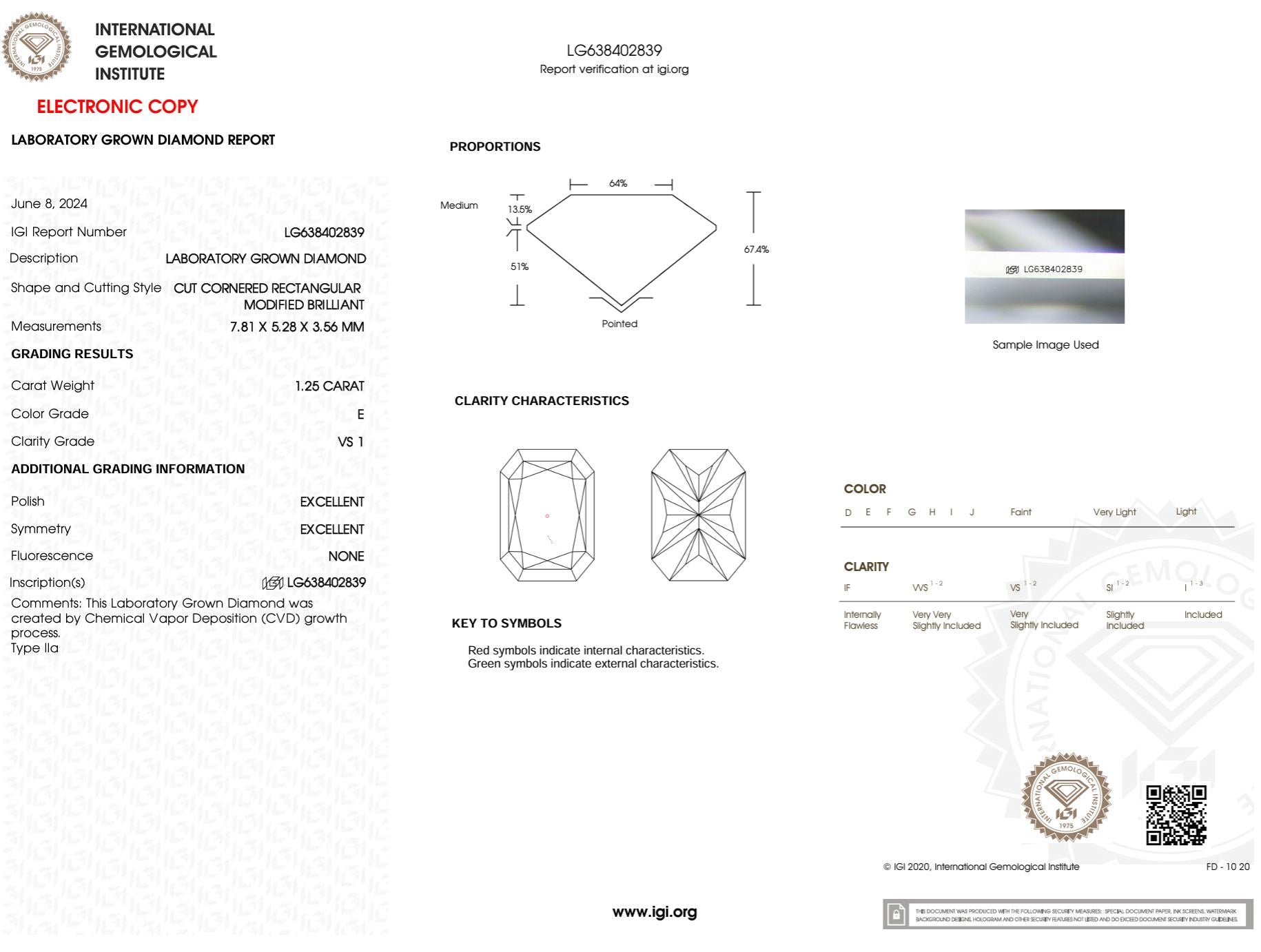 1.25 Carat E-VS1 Radiant Lab Grown Diamond - IGI (#50743) Loose Diamond Princess Bride Diamonds 