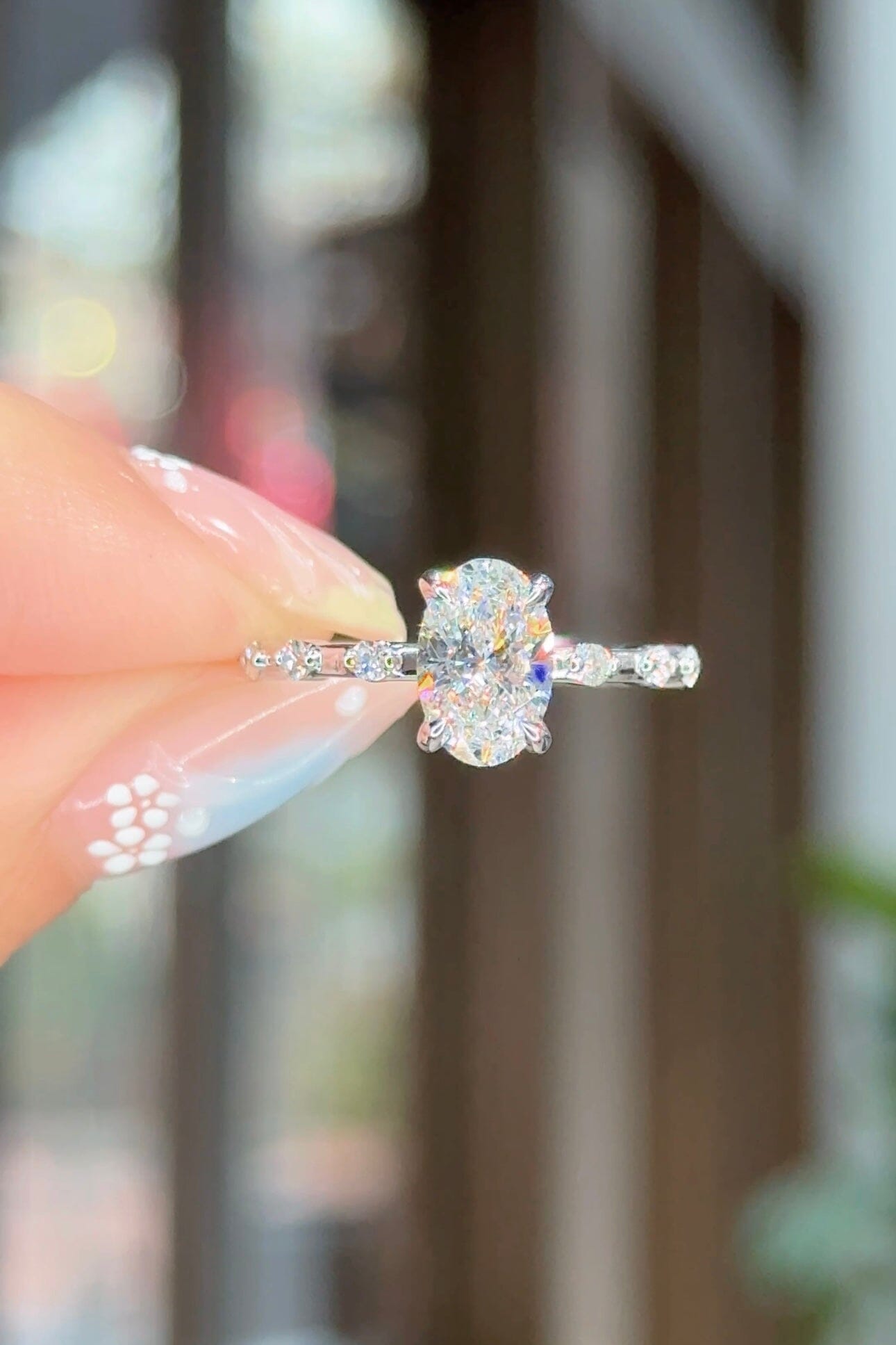 1.25ct D-VS1 Oval Lab Diamond Daisy Engagement Rings Princess Bride Diamonds 