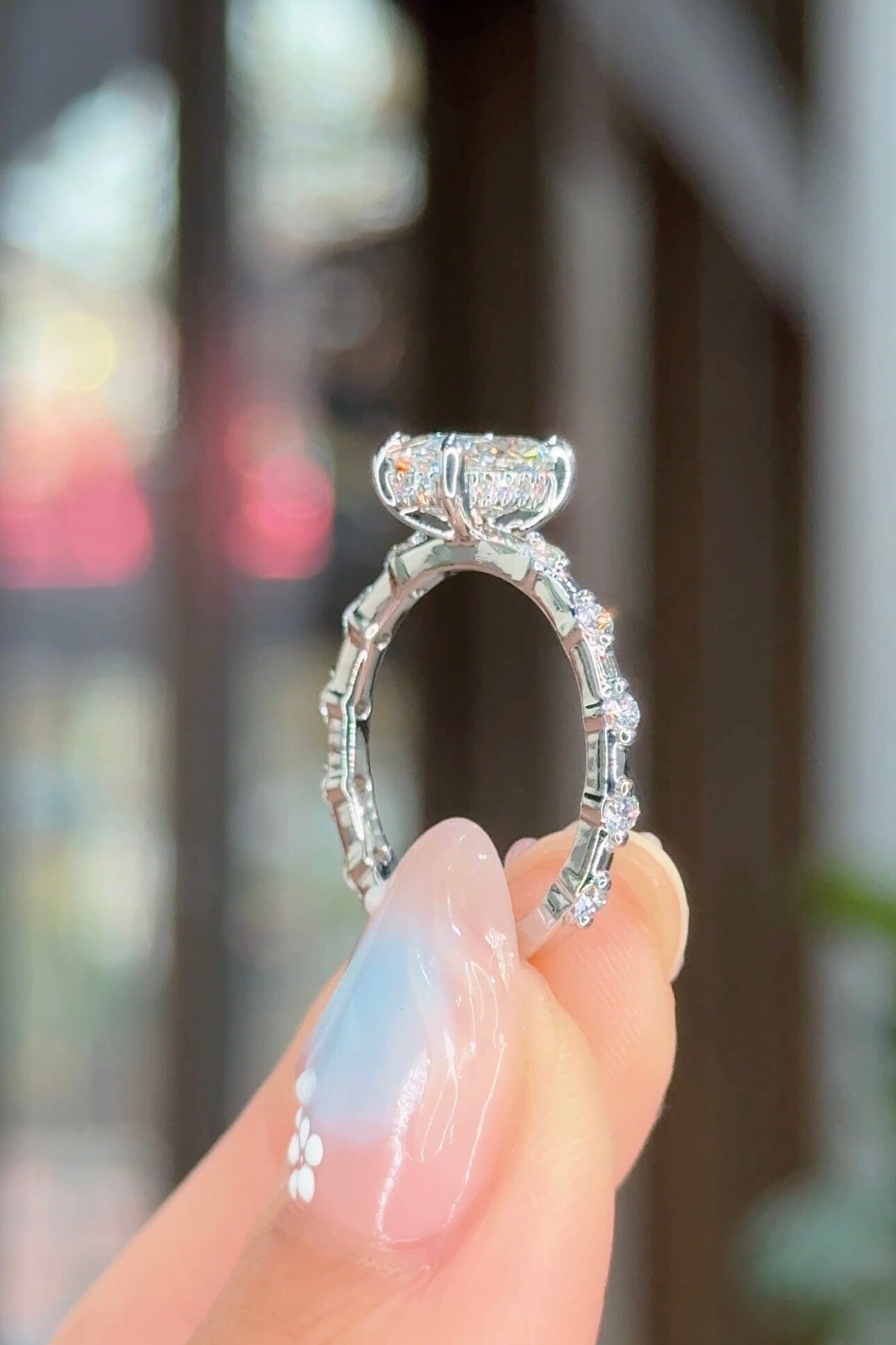 1.25ct D-VS1 Oval Lab Diamond Daisy Engagement Rings Princess Bride Diamonds 
