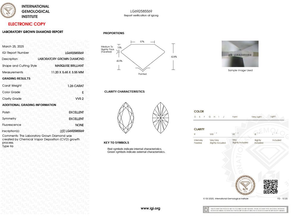 1.26 Carat E-VVS2 Marquise Lab Grown Diamond - IGI (#53580) Loose Diamond Princess Bride Diamonds 