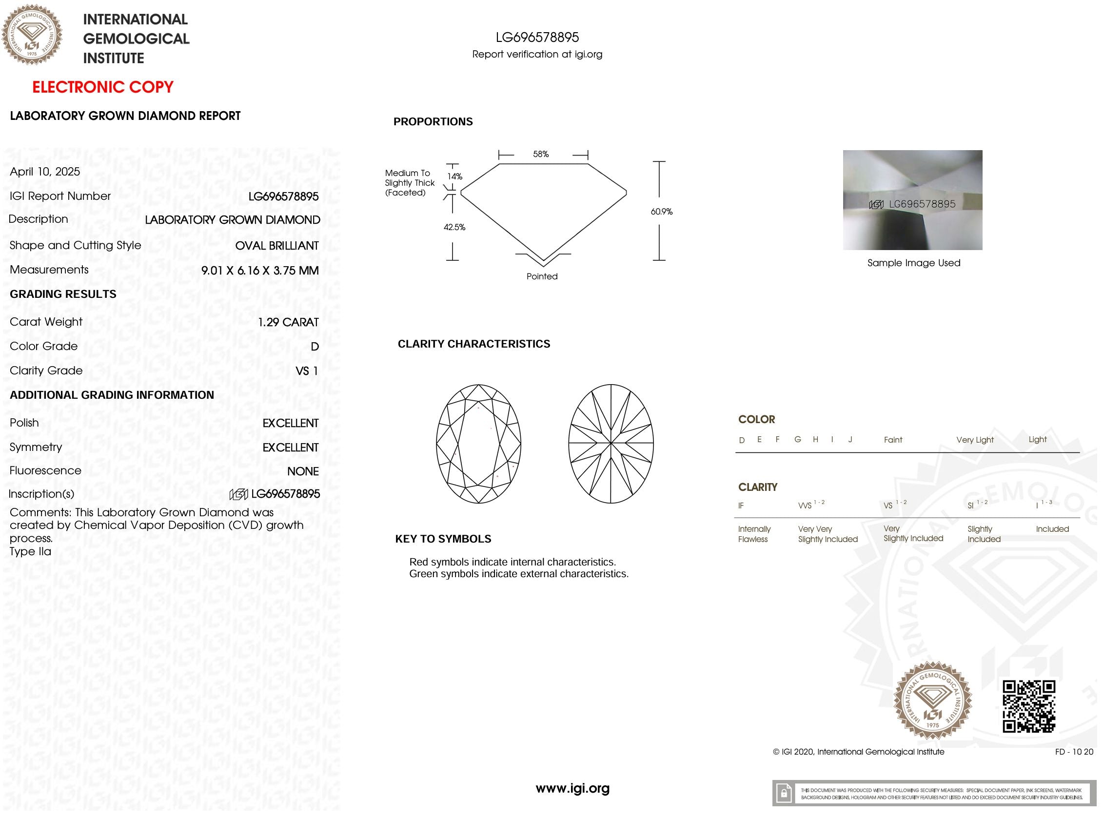 1.29 Carat D-VS1 Oval Lab Grown Diamond - IGI (#53752) Loose Diamond Princess Bride Diamonds 