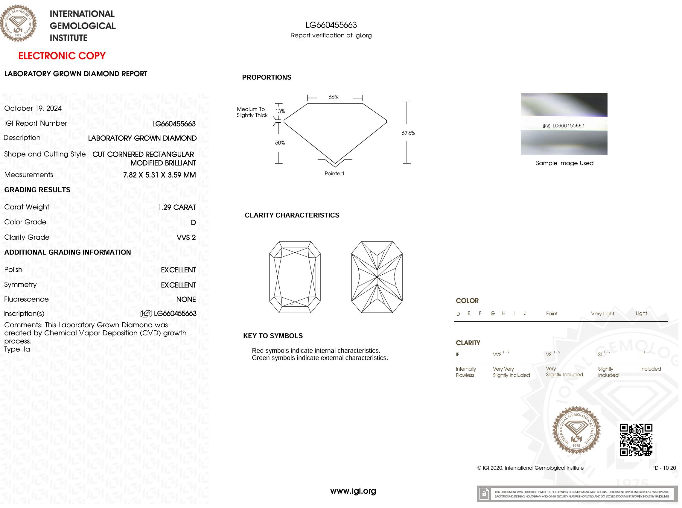 1.29 Carat D-VVS2 Radiant Lab Grown Diamond - IGI (#52016) Loose Diamond Princess Bride Diamonds 