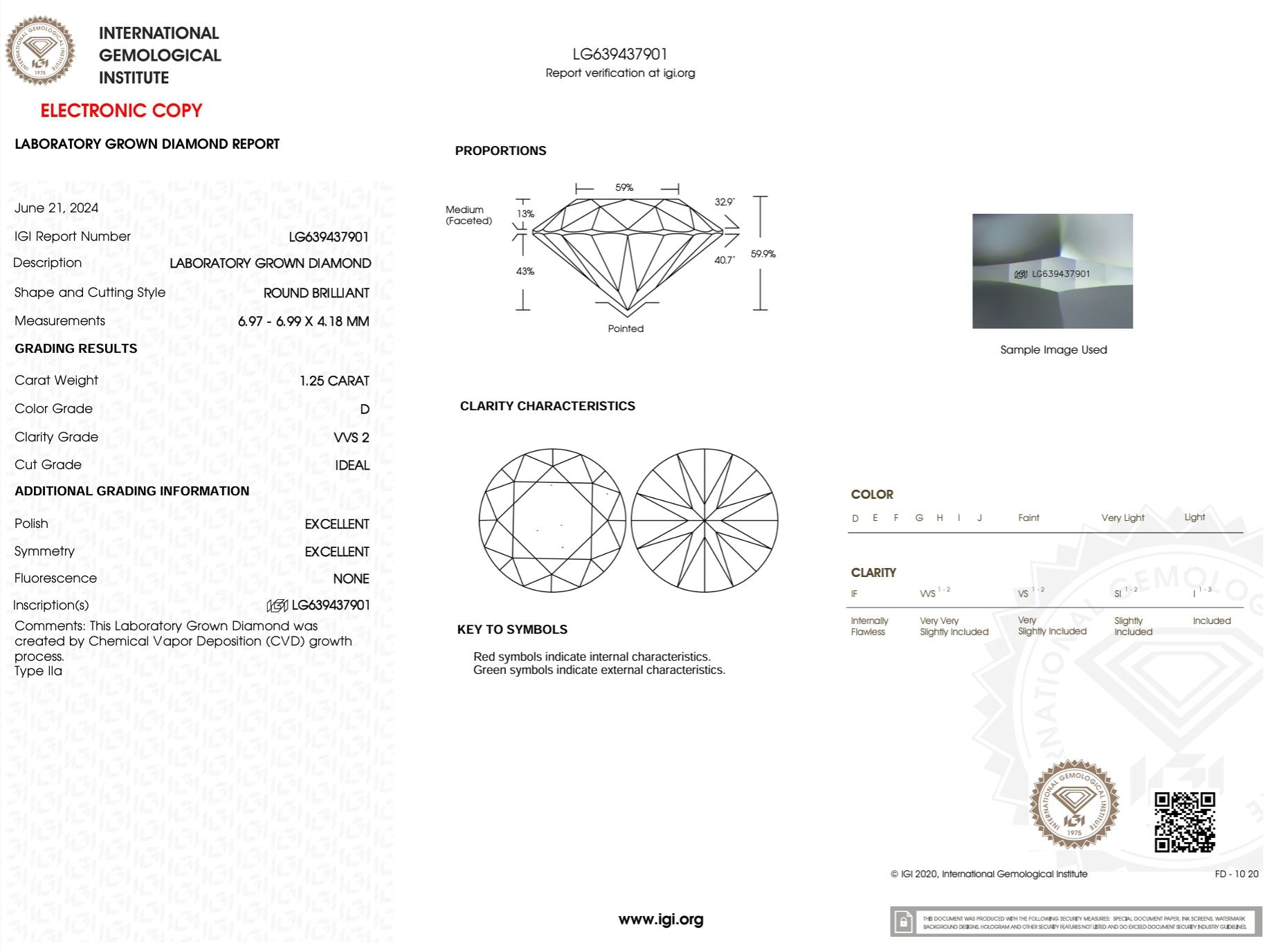 1.30 Carat D-VVS2 Round Lab Grown Diamond - IGI (#49370) Loose Diamond Princess Bride Diamonds 