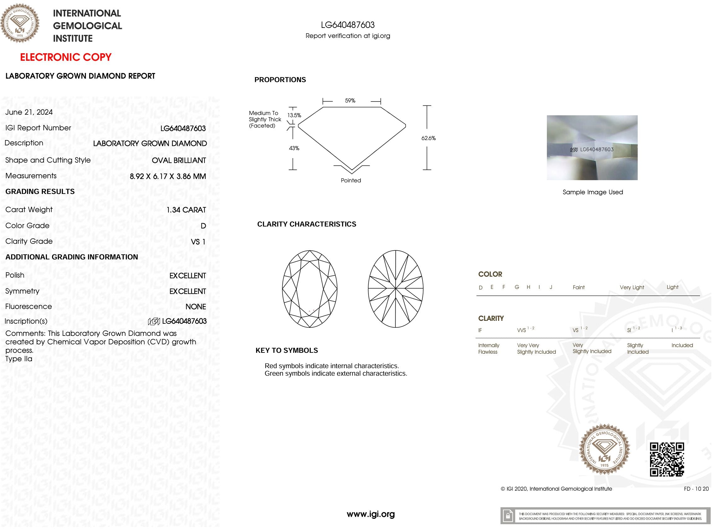 1.34 Carat D-VS1 Oval Lab Grown Diamond - IGI (#53439) Loose Diamond Princess Bride Diamonds 