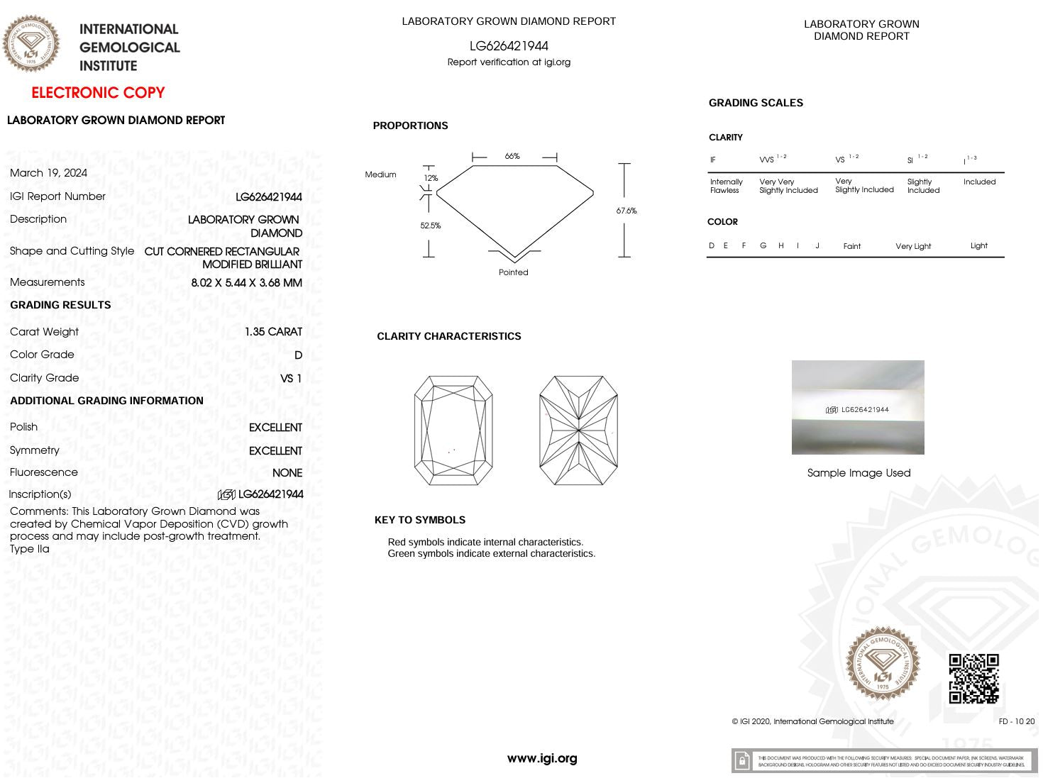 1.35 Carat D-VS1 Radiant Lab Grown Diamond - IGI (#50299) Loose Diamond Princess Bride Diamonds 