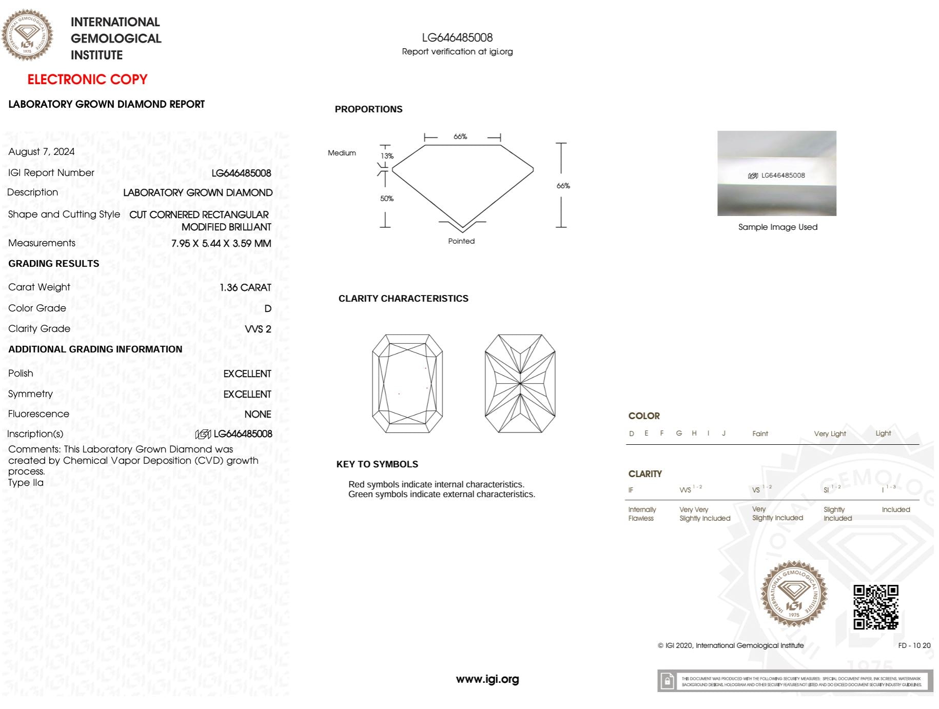 1.36 Carat D-VVS2 Radiant Lab Grown Diamond - IGI (#50744) Loose Diamond Princess Bride Diamonds 