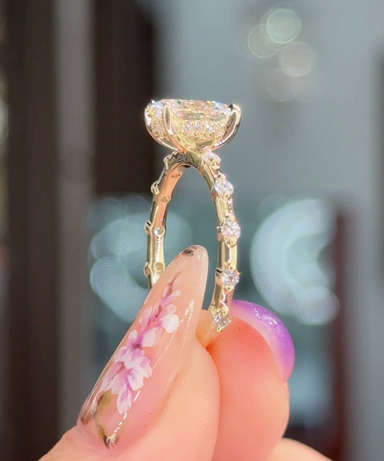 1.37ct E-VS1 Oval Lab Diamond Daisy Engagement Rings Princess Bride Diamonds 