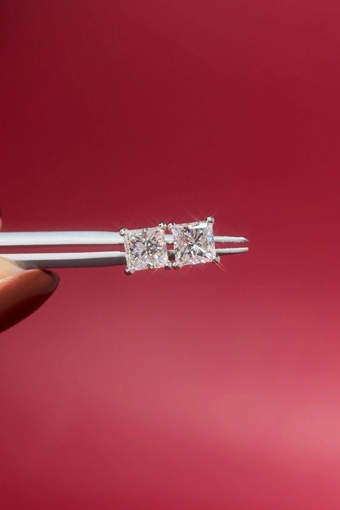 1.40ct D - SI1 Core Natural Princess Cut Diamond Studs - PBD Earrings