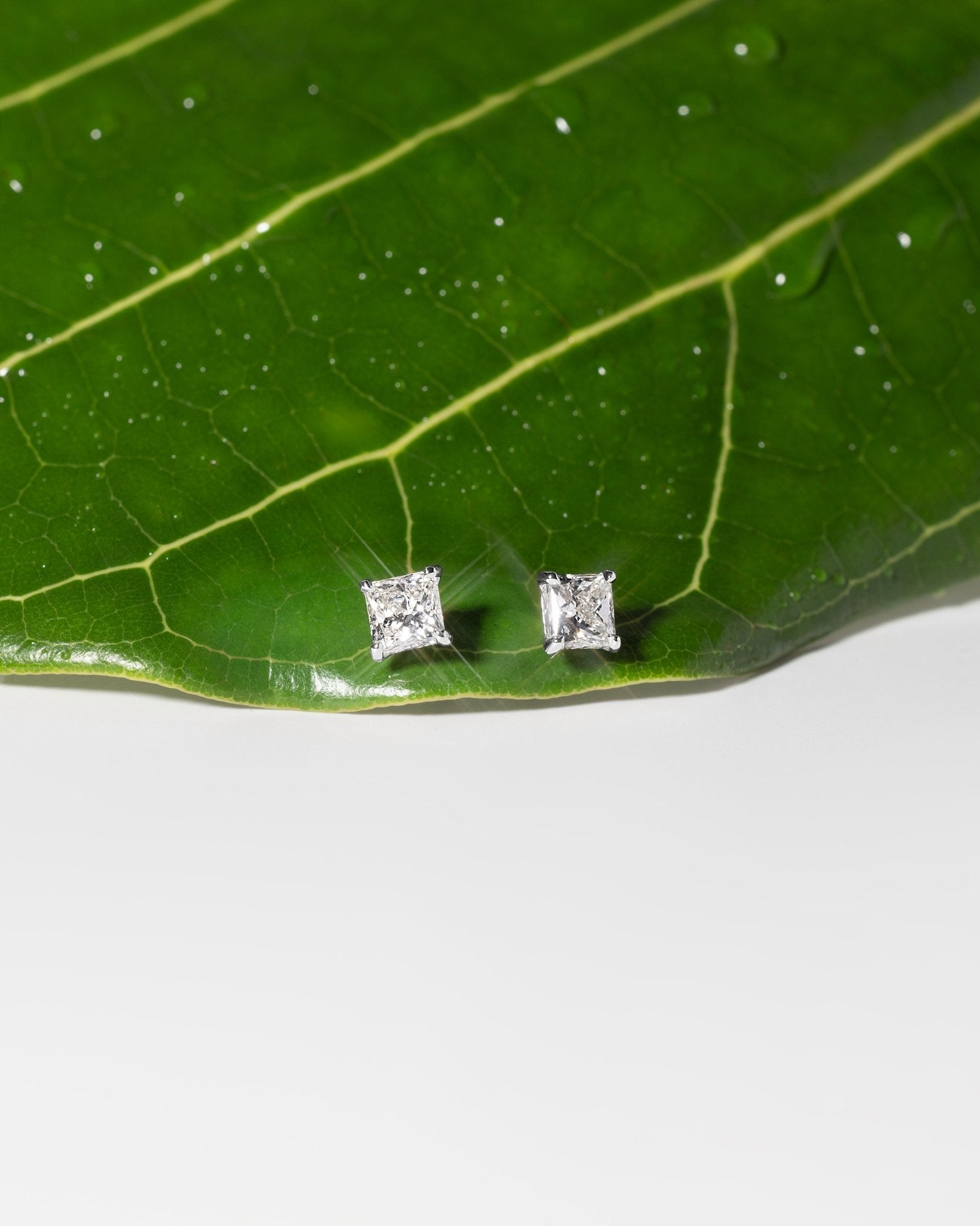 1.42ct I - SI1 Core Princess Natural Diamond Studs - PBD Earrings