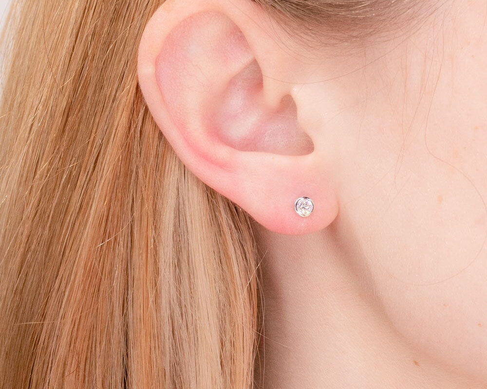 14k White Gold & Diamond Bezel Studs Earrings Princess Bride Diamonds 