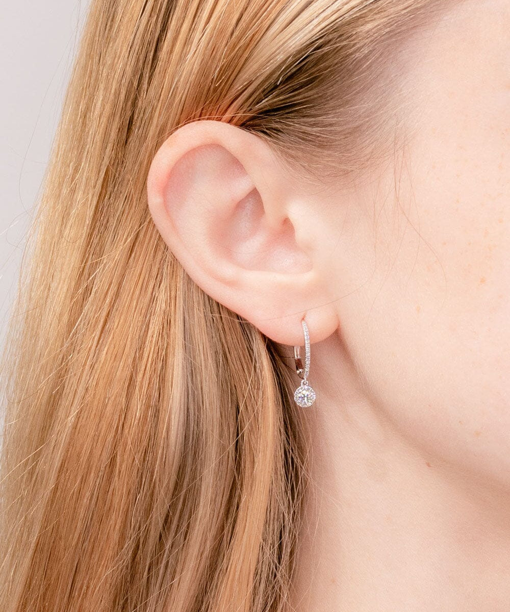 14k White Gold Diamond Drop Halo Earrings Earrings Princess Bride Diamonds 