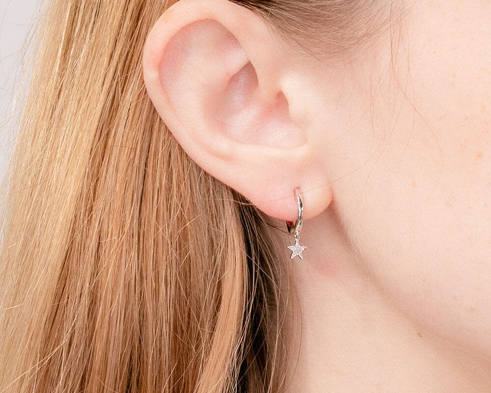 14k White Gold & Diamond Star Dangles Earrings Princess Bride Diamonds 