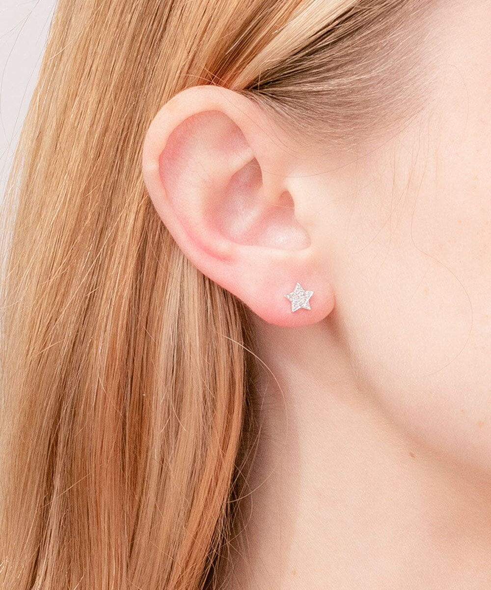 14k White Gold Star Diamond Studs Earrings Princess Bride Diamonds 