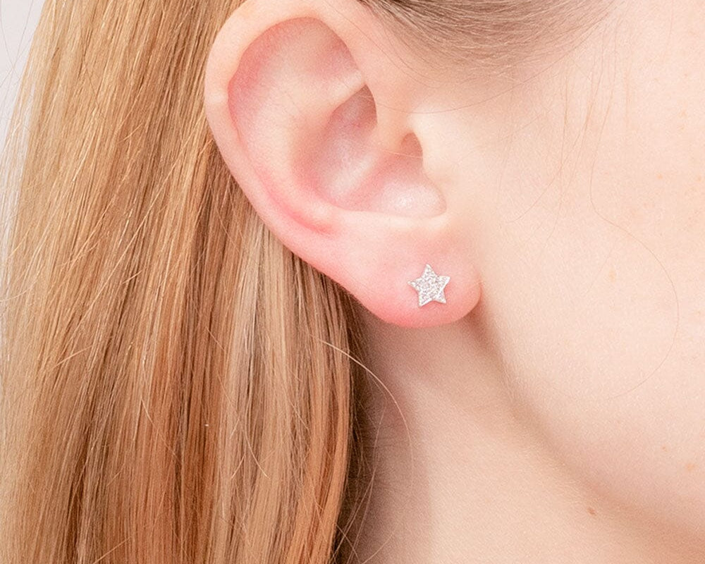 14k White Gold Star Diamond Studs Earrings Princess Bride Diamonds 