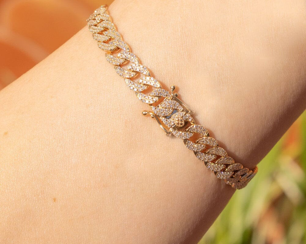 14k Yellow Gold Cuban Pavé Bracelet Bracelets Princess Bride Diamonds 