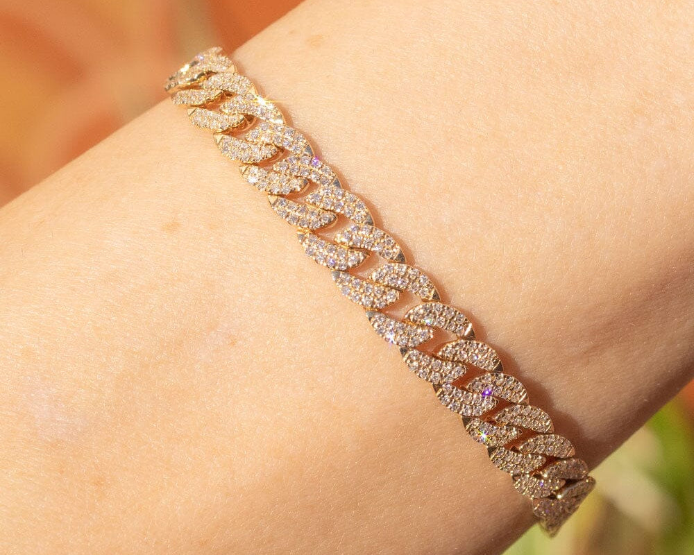 14k Yellow Gold Cuban Pavé Bracelet Bracelets Princess Bride Diamonds 