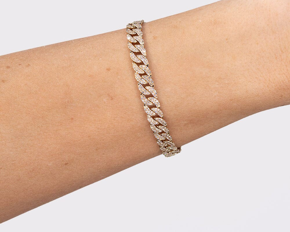 14k Yellow Gold Cuban Pavé Bracelet Bracelets Princess Bride Diamonds 