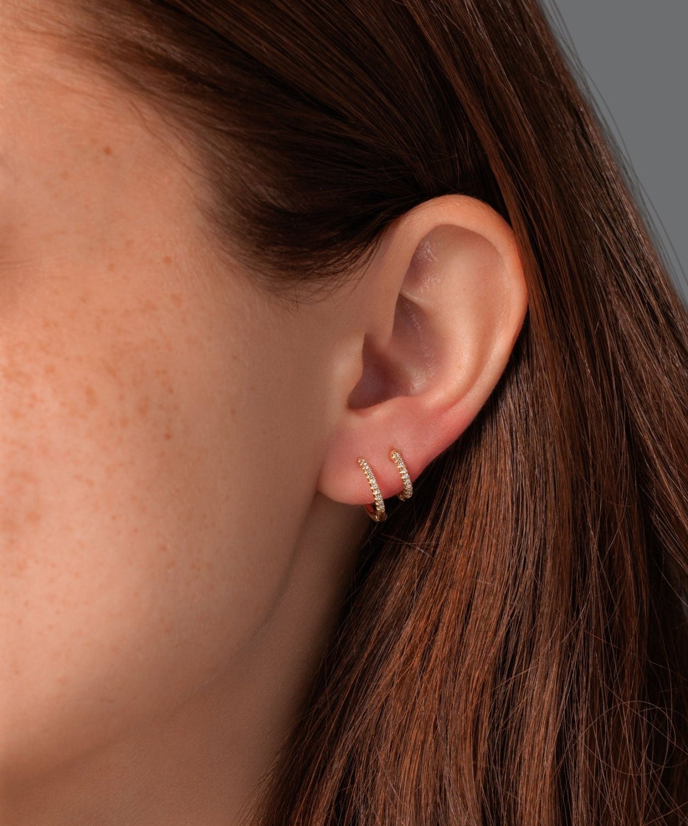 14k Yellow Gold & Diamond Double Huggies - PBD Earrings