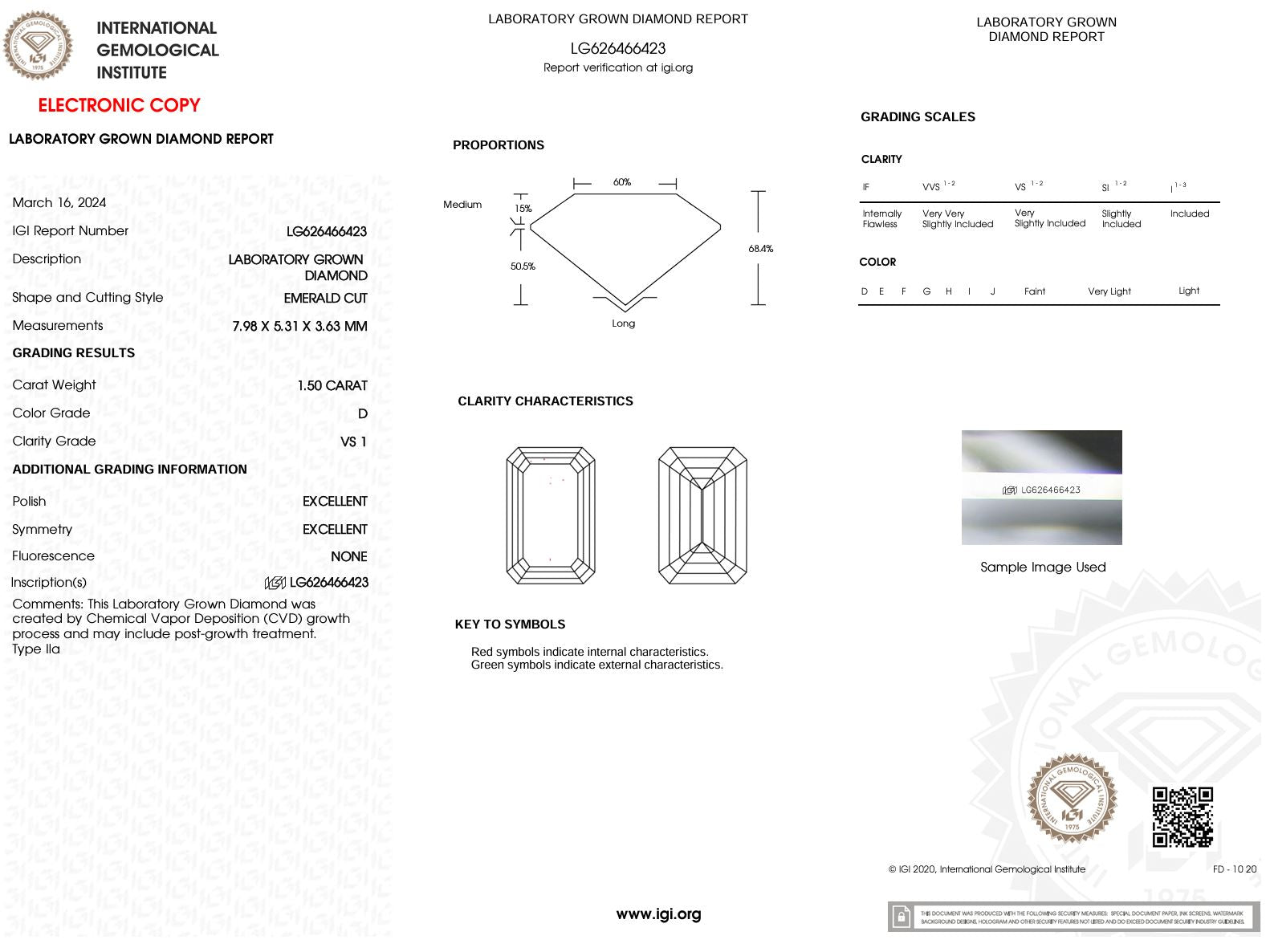 1.50 Carat D-VS1 Emerald Lab Grown Diamond - IGI (#51555) Loose Diamond Princess Bride Diamonds 