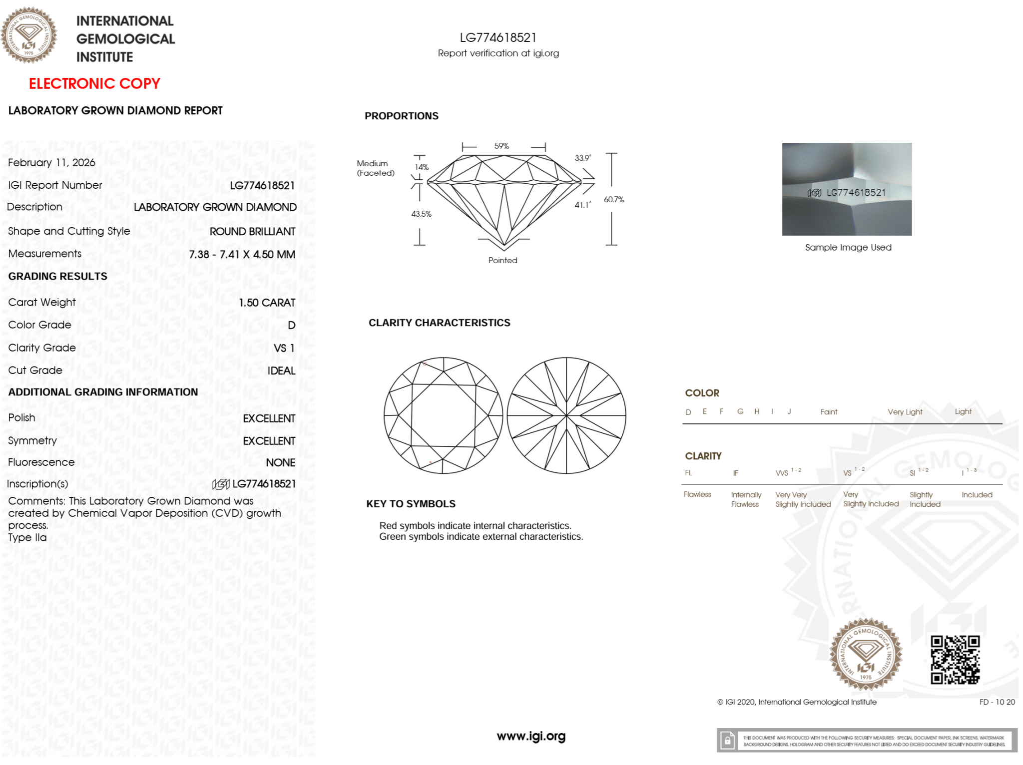 1.50 Carat D - VS1 Round Lab Grown Diamond - IGI (124881) - PBD Loose Diamond