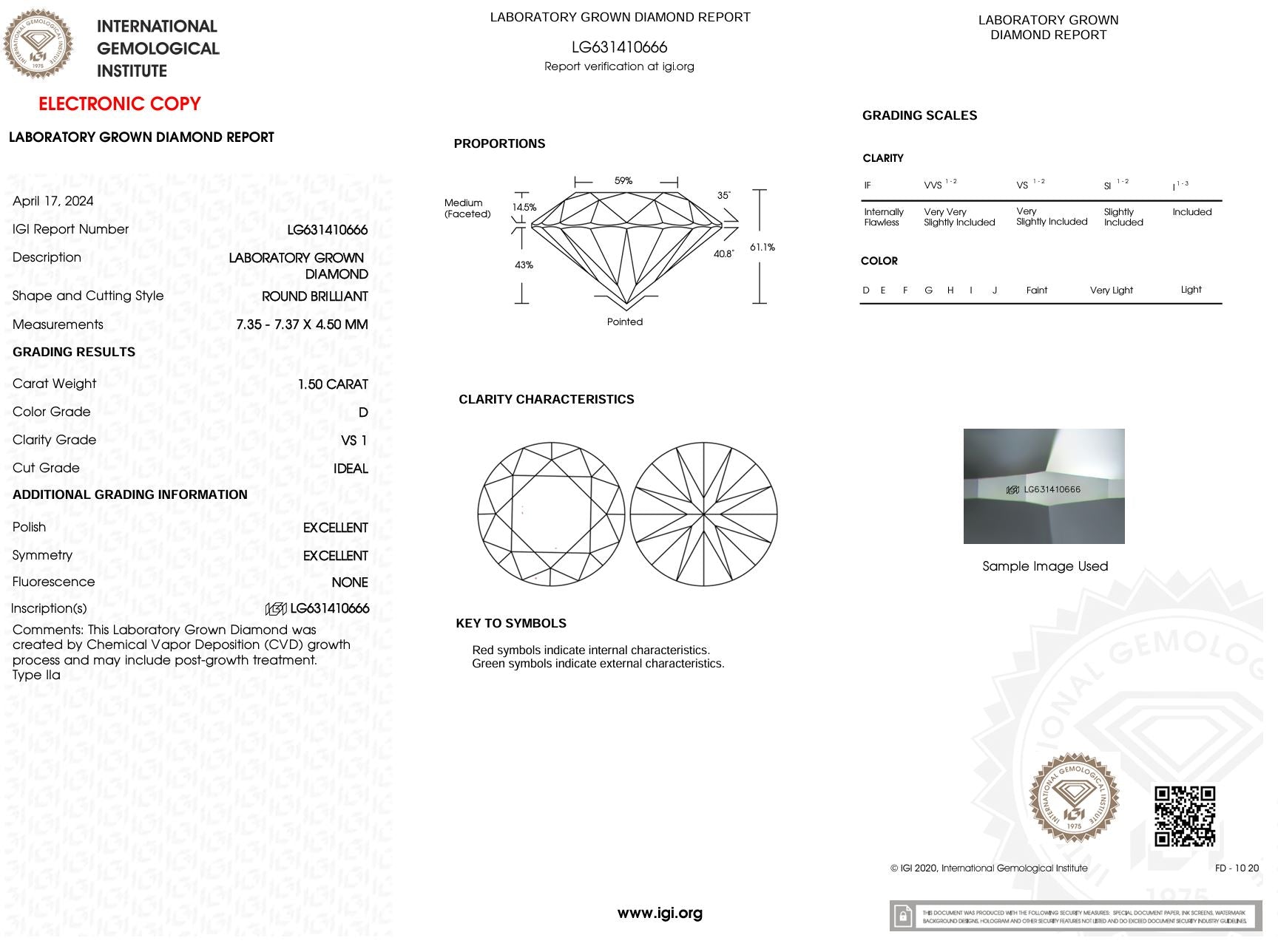 1.50 Carat D-VS1 Round Lab Grown Diamond - IGI (#5522) Loose Diamond Princess Bride Diamonds 