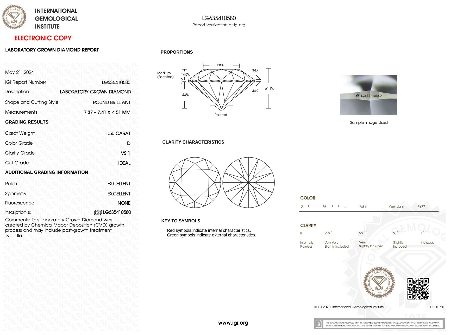 1.50 Carat D-VS1 Round Lab Grown Diamond - IGI (#5540) Loose Diamond Princess Bride Diamonds 