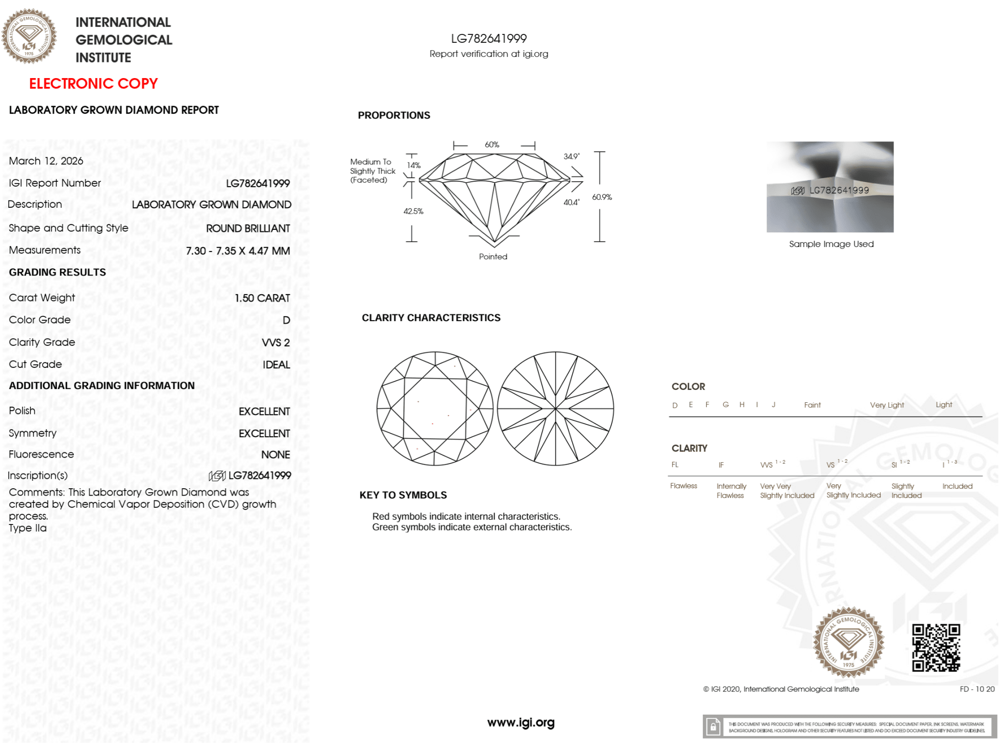 1.50 Carat D-VVS2 Round Lab Grown Diamond - IGI (126610) - PBD Loose Diamond