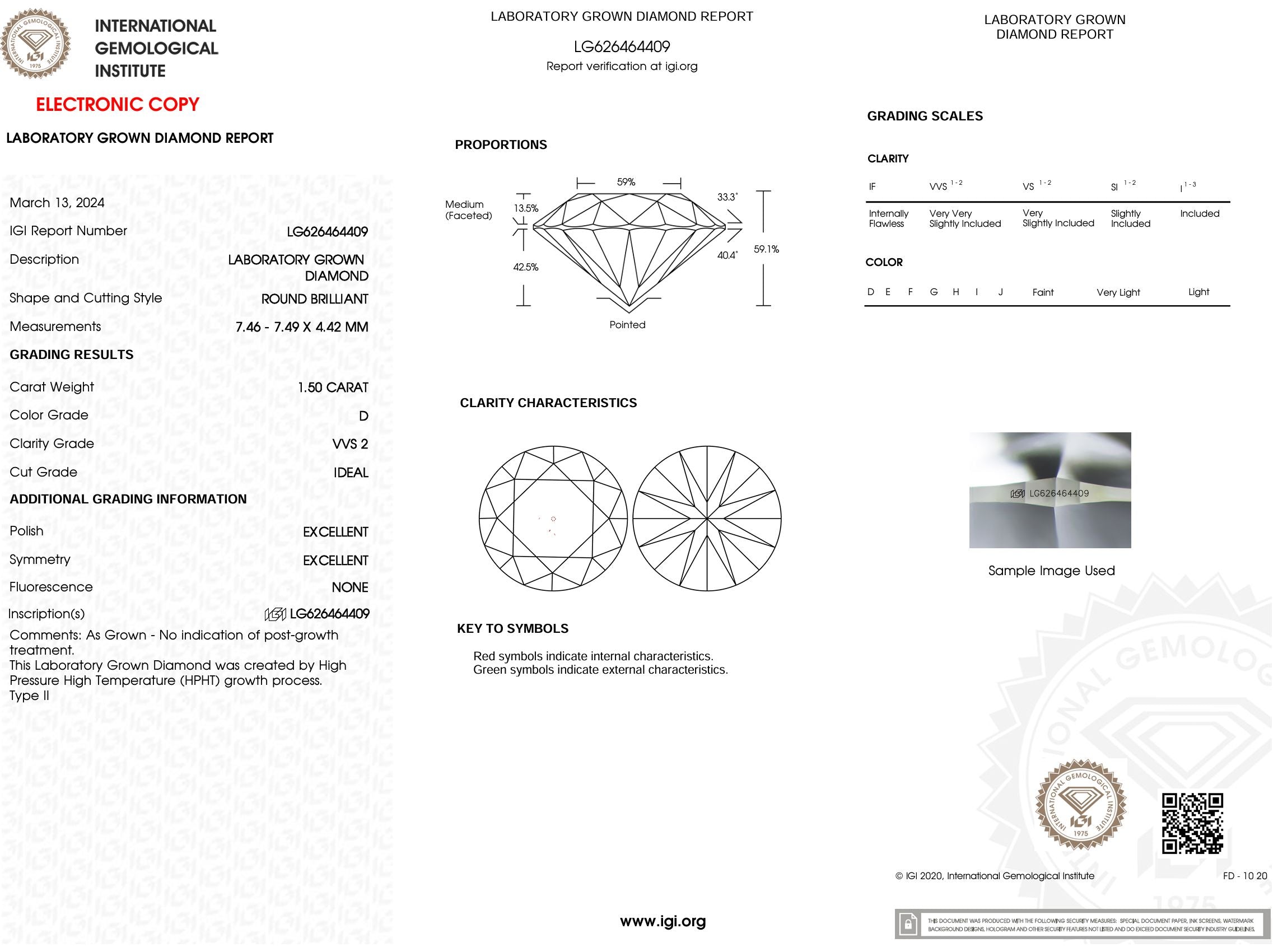 1.50 Carat D-VVS2 Round Lab Grown Diamond - IGI (#49374) Loose Diamond Princess Bride Diamonds 