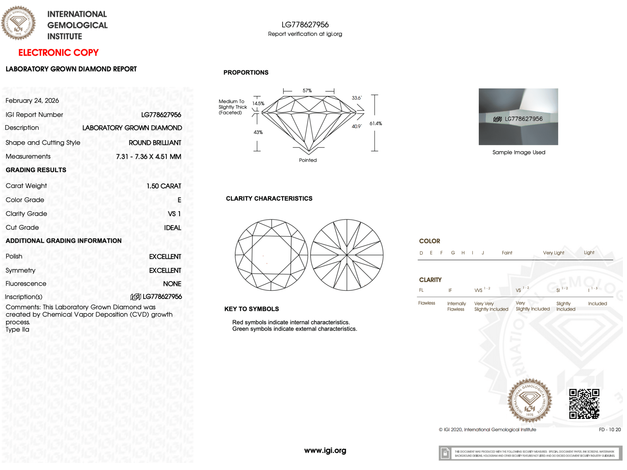 1.50 Carat E-VS1 Round Lab Grown Diamond - IGI (126795) - PBD Loose Diamond