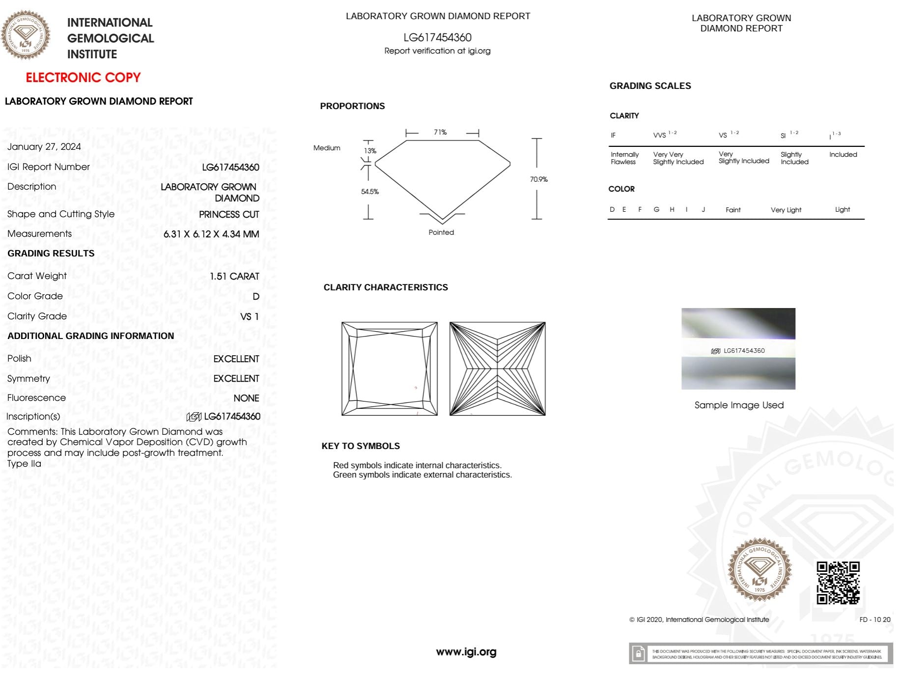 1.51 Carat D-VS1 Princess Lab Grown Diamond - IGI (#49630) Loose Diamond Princess Bride Diamonds 