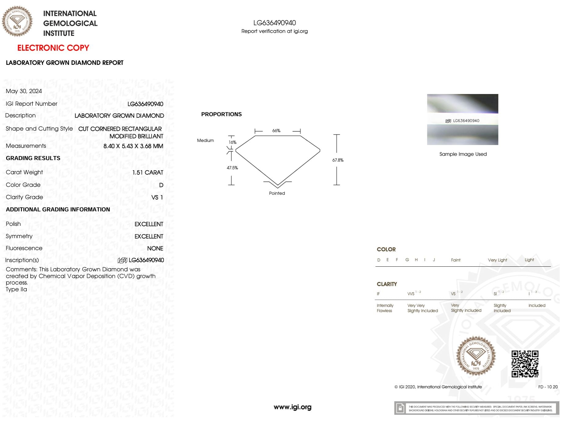 1.51 Carat D-VS1 Radiant Lab Grown Diamond - IGI (#48646) Loose Diamond Princess Bride Diamonds 